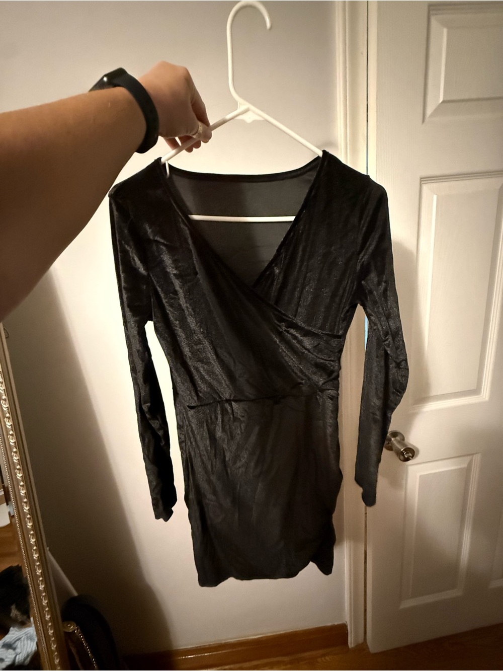 Black Long-Sleeve Wrap-Style Women's Dress